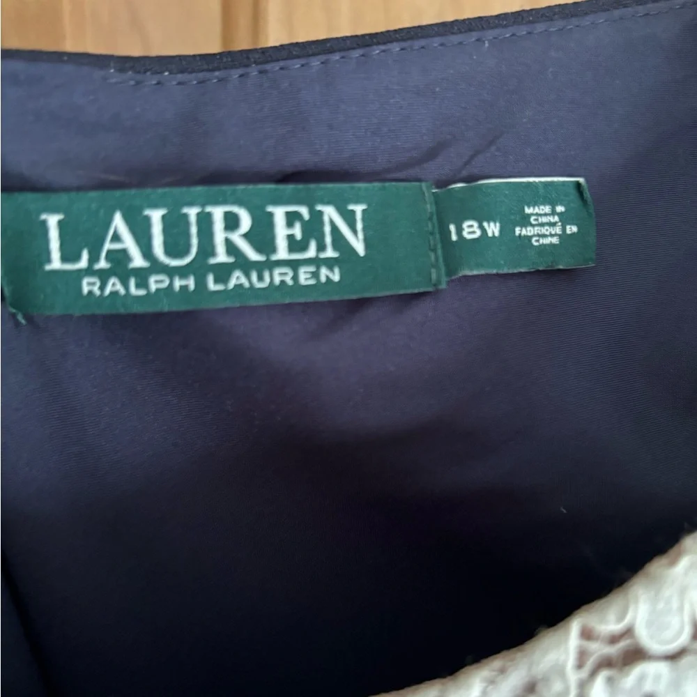 Ralph Lauren Dress Navy Ivory White Lace 18W Sheath Midi Sleeveless FREE SHIP 💜 - Picture 3 of 4